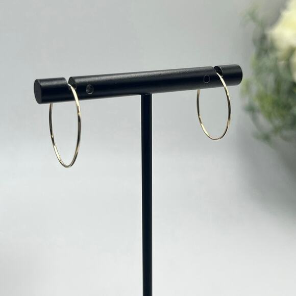 Designer Signed 14K Yellow Gold Continuous Endless Dainty Hoop Earrings 20mm - Picture 1 of 13